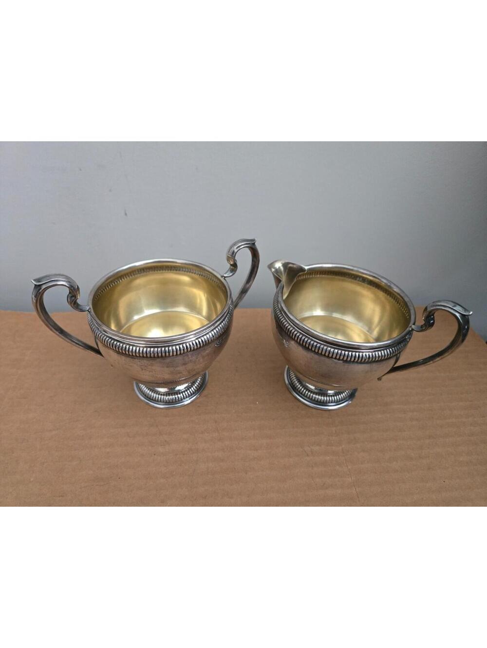 Vintage Gold-Washed Sterling Silver Creamer and Sugar Kenilworth Pattern